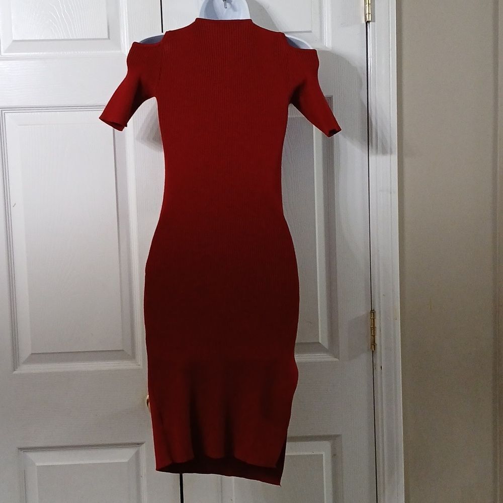 Love J ribbed  fitted sweater cold shoulder dress holiday party Christmas Sz M - Picture 5 of 6